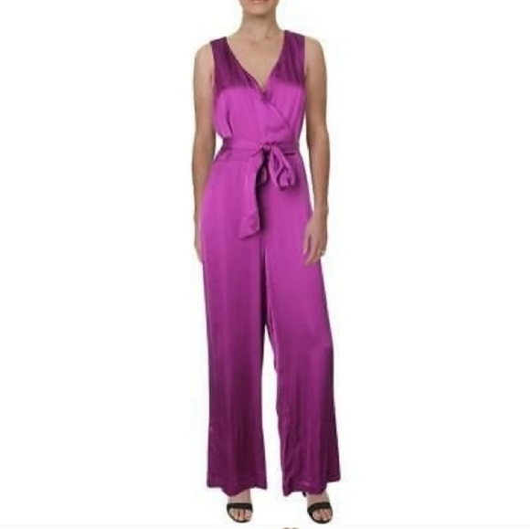 Lauren Ralph Lauren Petite Purple Satin Sleeveless V NeckJumpsuit